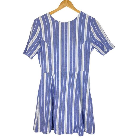 Tularosa women's Blue & White Striped Short Sleeve Fit And Flare Iris Dress US M - Picture 2 of 12